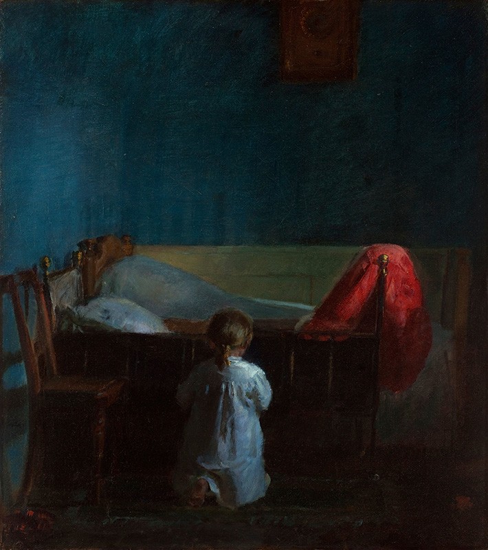 Foto 1 - Oração da Noite Criança Rezando Antes de Dormir Pintura de Anna Ancher em TELA