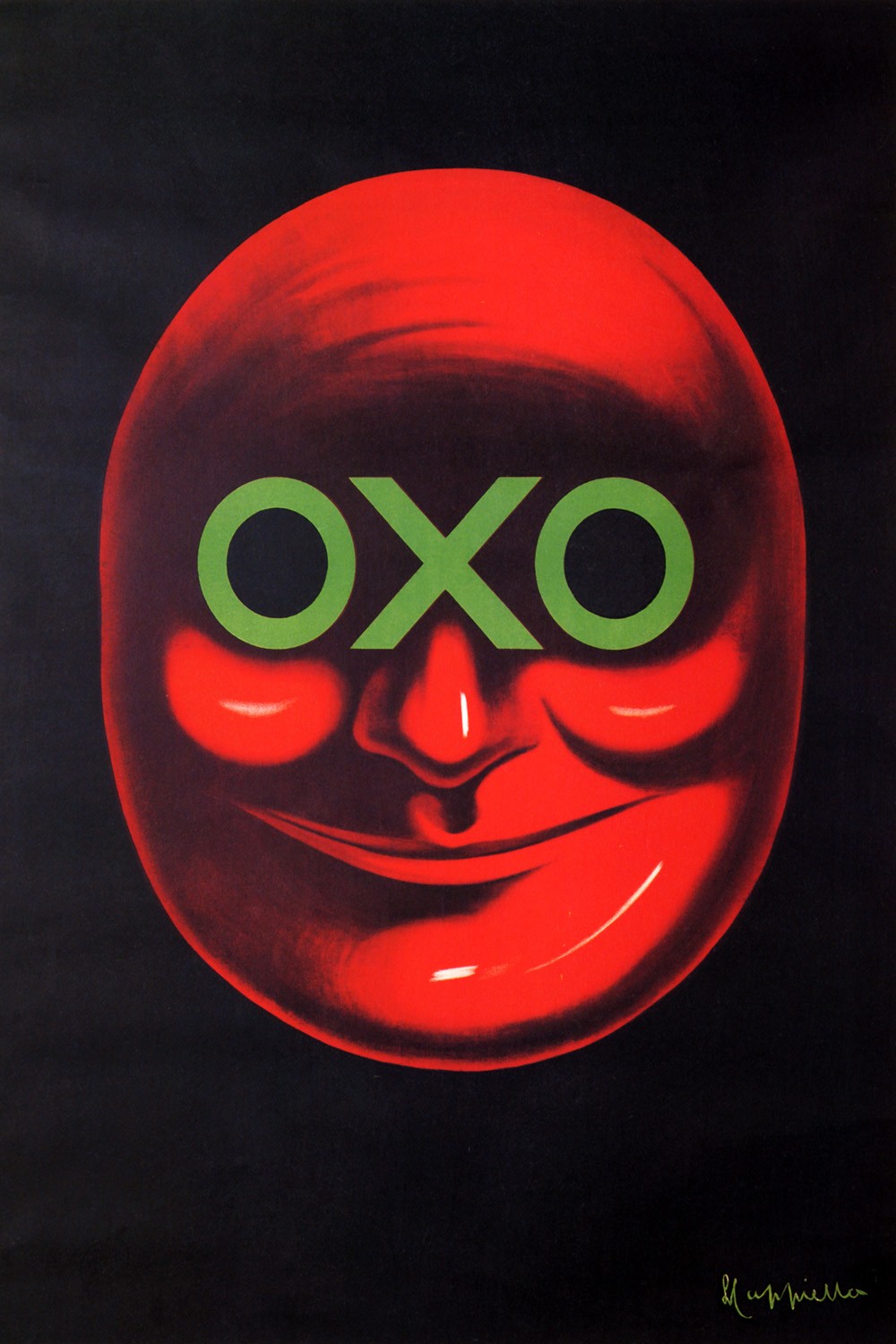 Foto 1 - Oxo Rosto Vermelho Sorrindo de Cappiello Vintage Cartaz Poster em Papel Matte