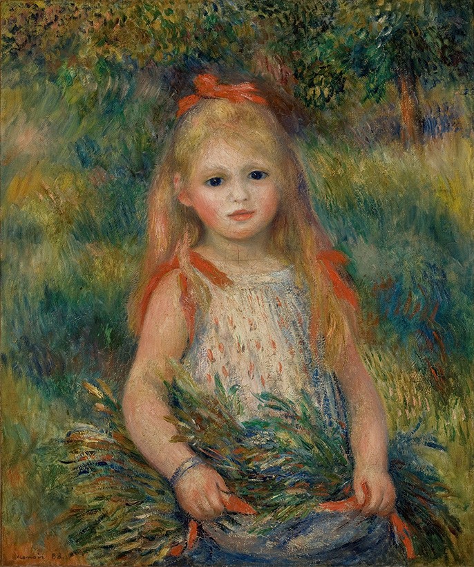 Foto 1 - Pequena Menina Carregando Espigas de Flores Pintura de Pierre Auguste Renoir em TELA