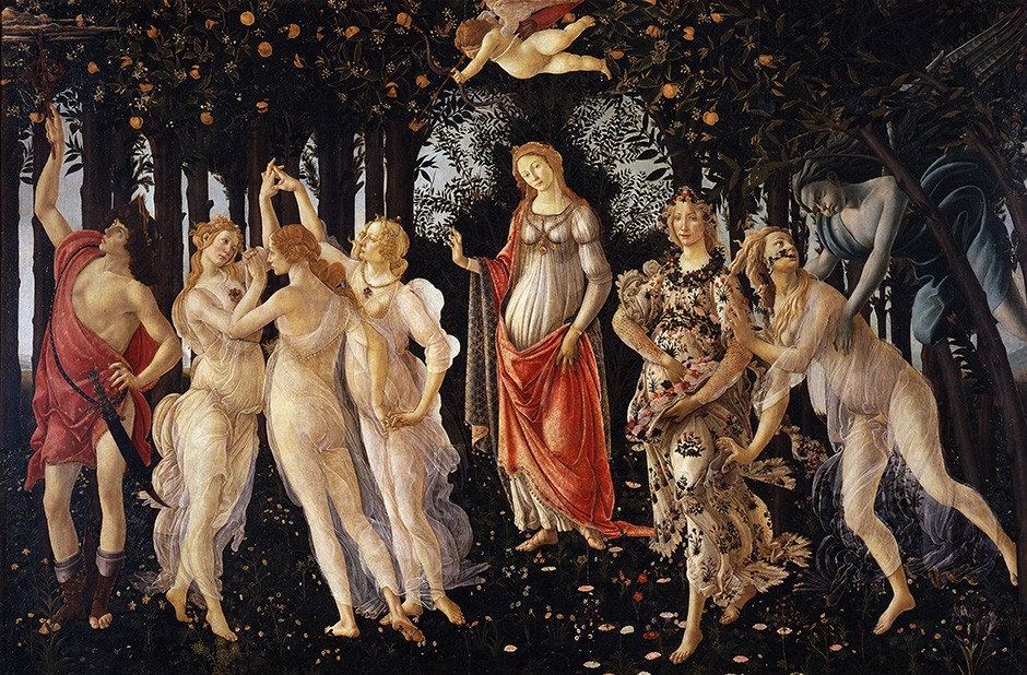Foto 1 - Primavera Figuras da Mitologia Clássica em um Jardim Alegoria Pintura de Sandro Botticelli em TELA 