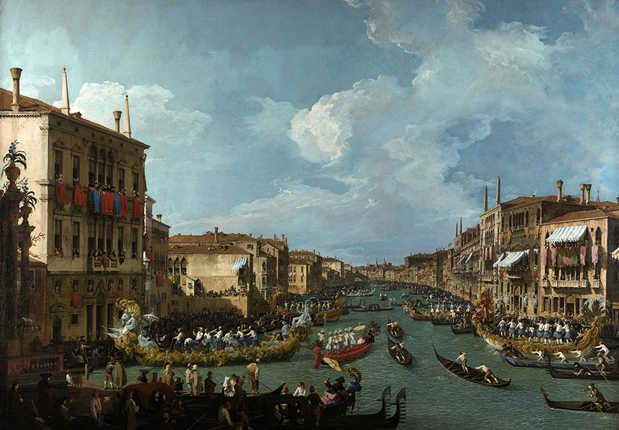Foto 1 - Regata no Grande Canal de Veneza Gôndolas Itália Pintura de Canaletto em TELA 