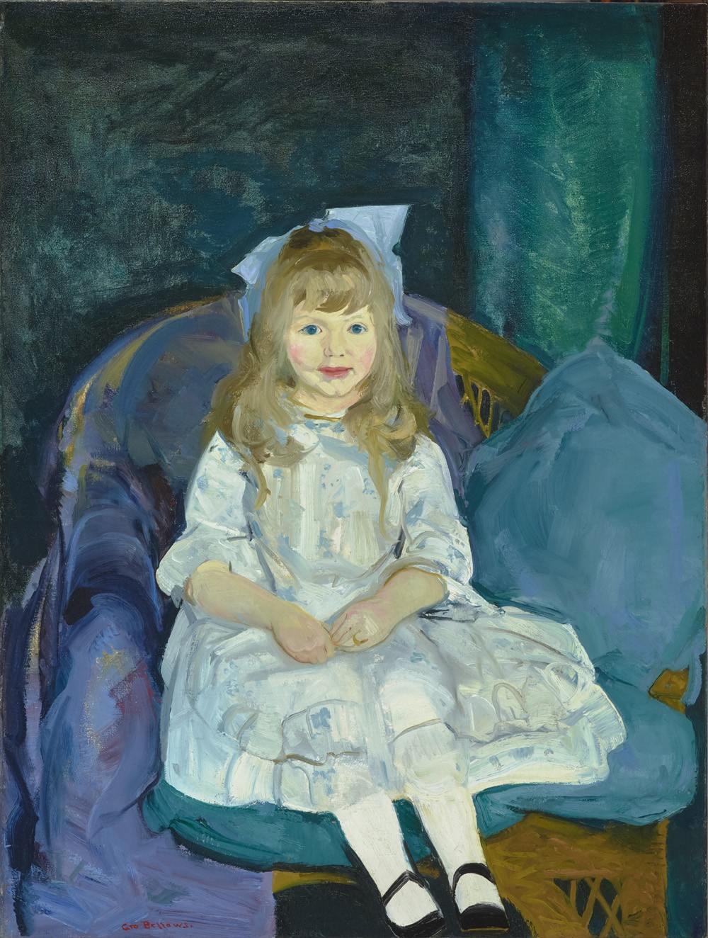 Foto 1 - Retrato de Anne Menina Filha do Artista Sentanda em uma Cadeira Pintura de George Bellows em TELA 