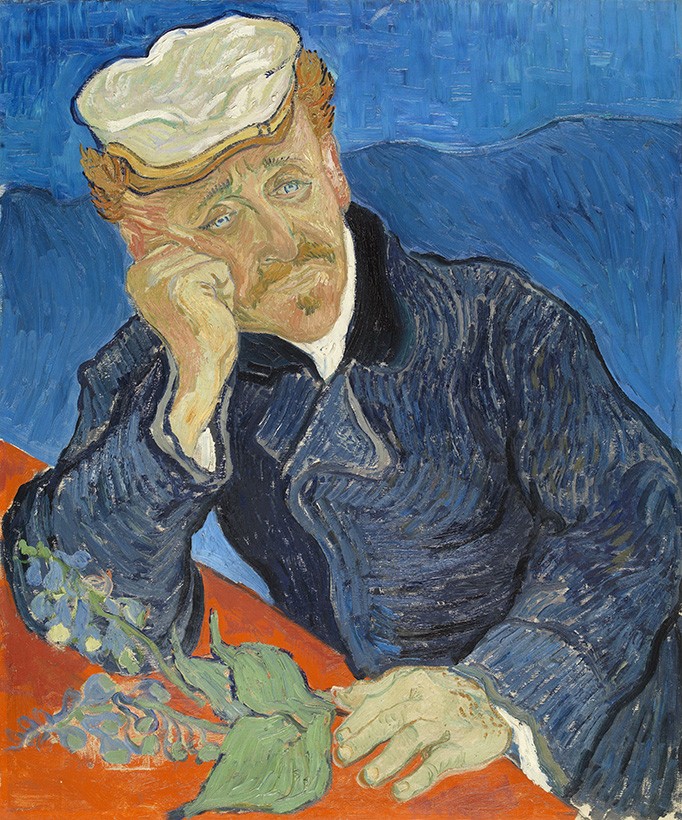 Foto 1 - Retrato de Dr. Gachet Médico Francês Paul Gachet sentado à Mesa Pintura de Vincent van Gogh em TELA