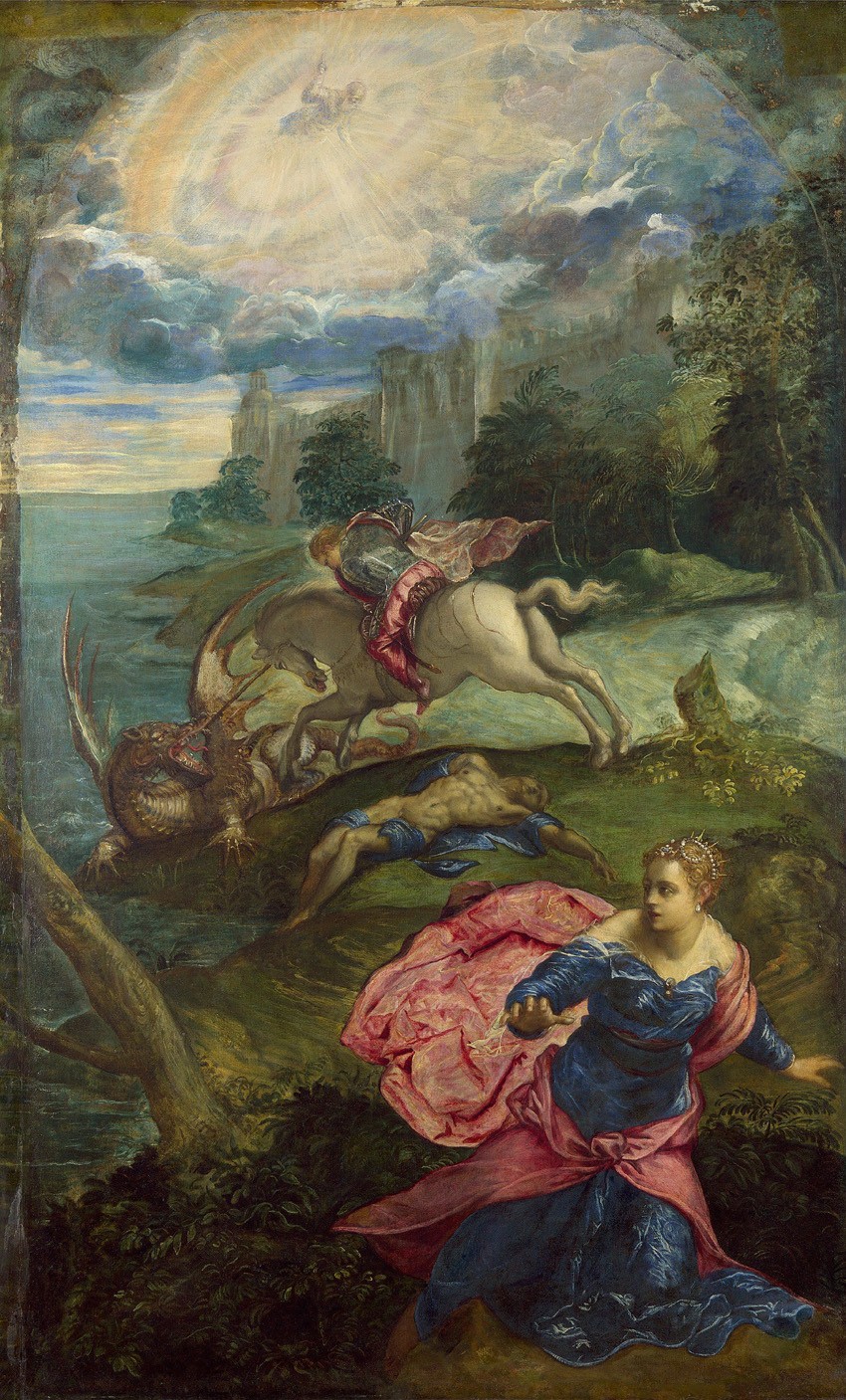 Foto 1 - São Jorge e o Dragão Soldado Romano Santo Pintura de Tintoretto em TELA 