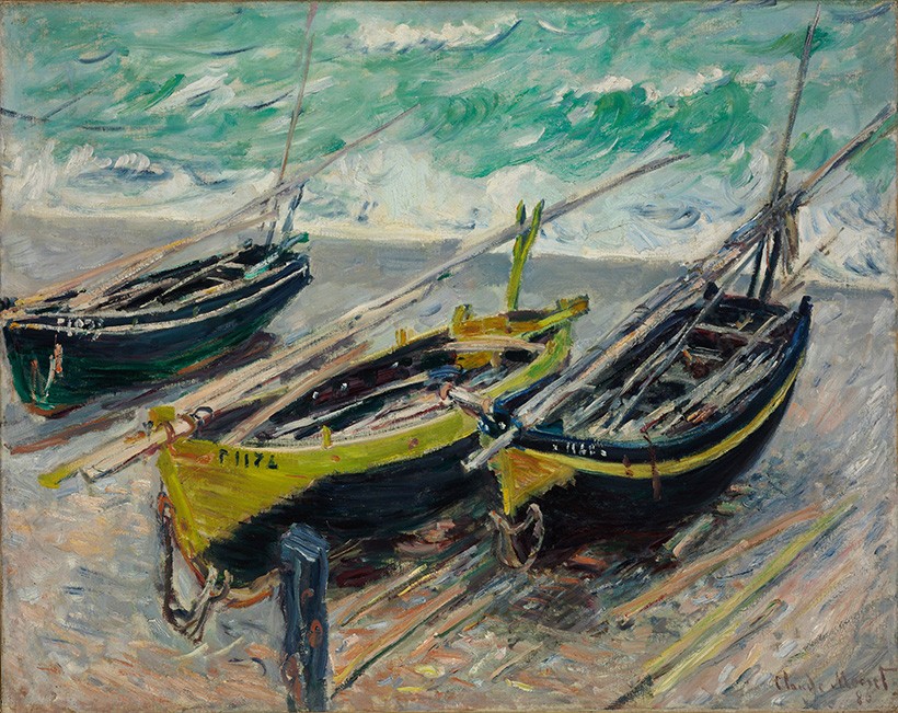 Foto 1 - Três Barcos de Pesca Pintura de Claude Monet em TELA