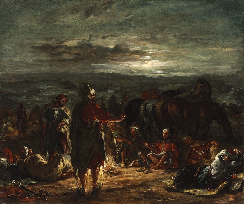 Foto 1 - Um Acampamento Árabe à Noite Cavalos Oriente 1863 Pintura de Eugène Delacroix em TELA 