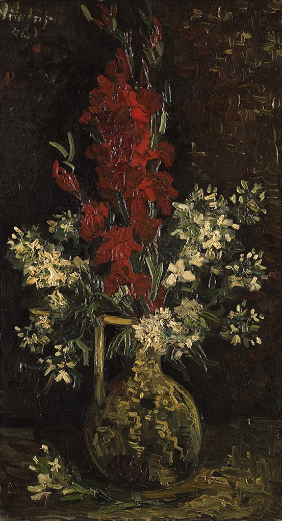 Foto 1 - Vaso com Flores Vermelhas e Brancas Pintura de Vincent van Gogh em TELA