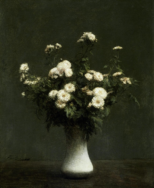 Foto 1 - Vaso de Crisântemos Brancos Flores Pintura de Henri Fantin-Latour em TELA 