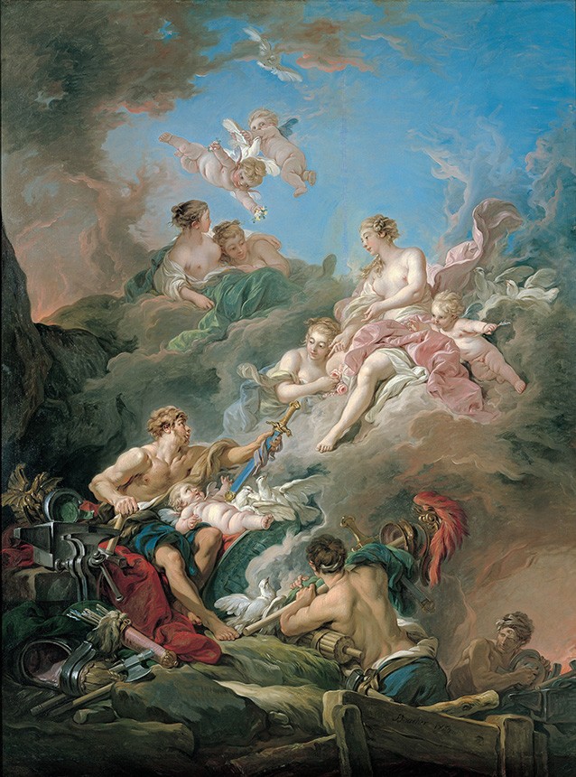 Foto 1 - Vênus na Forja de Vulcano Deus do Fogo Ferreiro Espadas Armas Mitologia Grega Pintura de François Boucher em TELA 