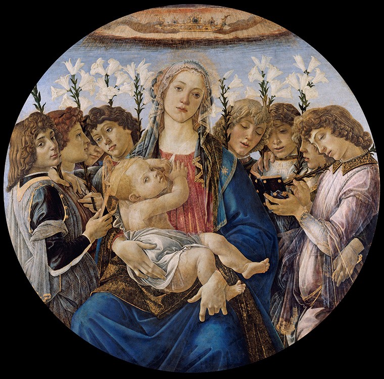 Foto 1 - Virgem Maria e Menino Jesus com Anjos Cantando Pintura de Sandro Botticelli em TELA 