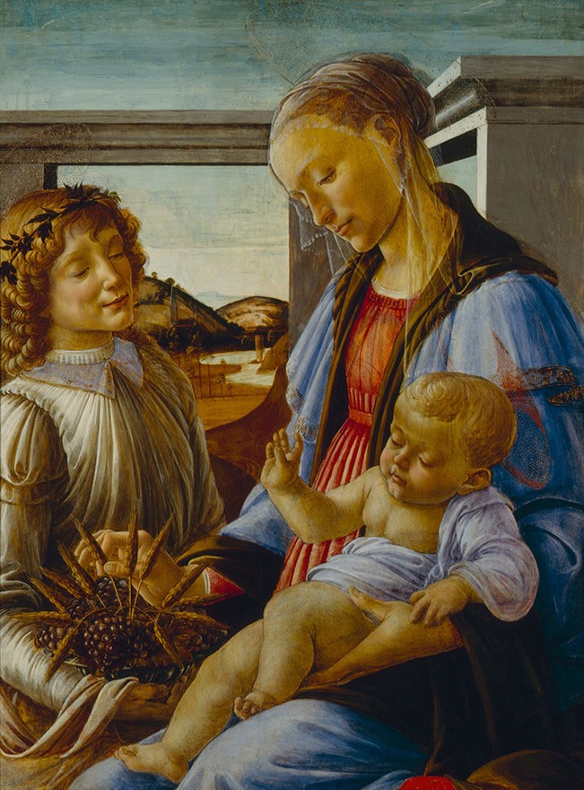 Foto 1 - Virgem Maria e o Menino Jesus com um Anjo Nossa Senhora da Eucaristia Pintura de Sandro Botticelli em TELA 