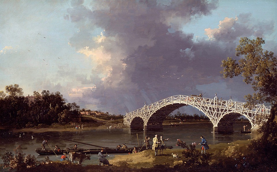 Foto 1 - Vista da Velha Ponte Walton sobre Rio Tâmisa Ponte de Madeira Inglaterra Pintura de Canaletto em TELA 