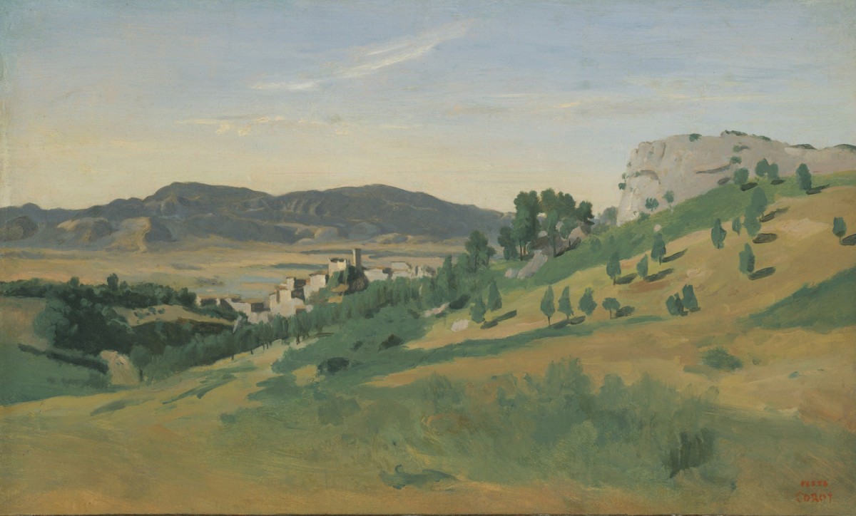 Foto 1 - Vista de Olevano perto de Roma Paisagem Região Rural 1827 Itália Pintura de Camille Corot em TELA 