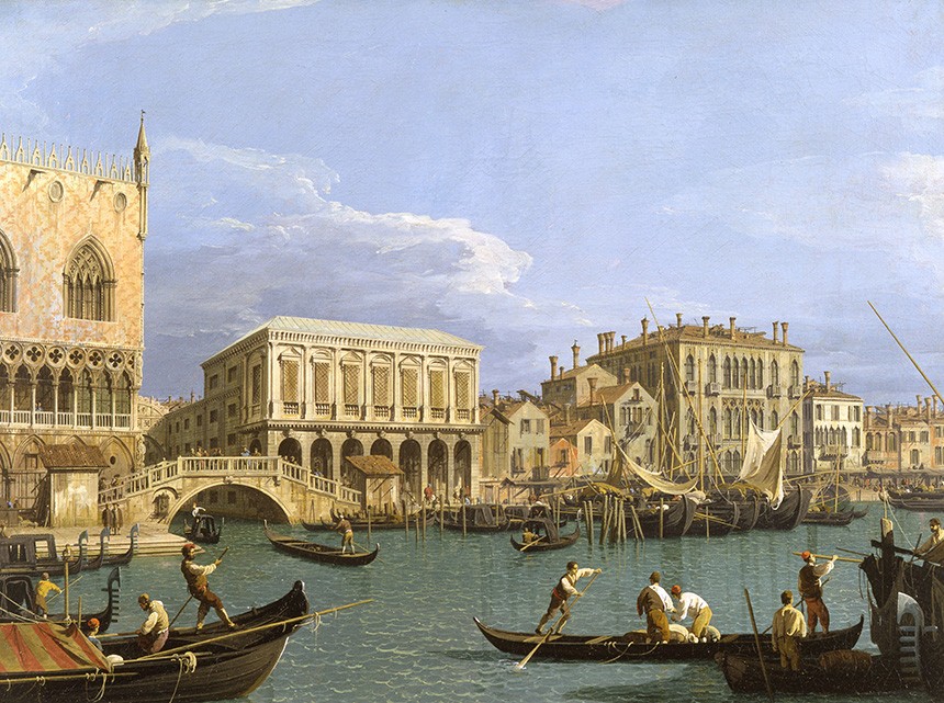 Foto 1 - Vista de Riva degli Schiavoni Beira-Mar em Veneza Gôndolas Itália Pintura de Canaletto em TELA 