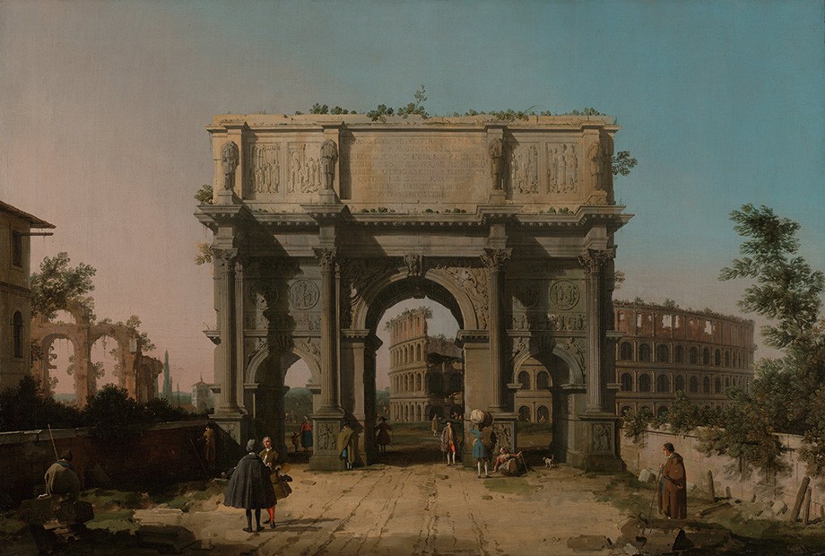 Foto 1 - Vista do Arco de Constantino com o Coliseu 1745 Roma Itália Pintura de Canaletto em TELA 