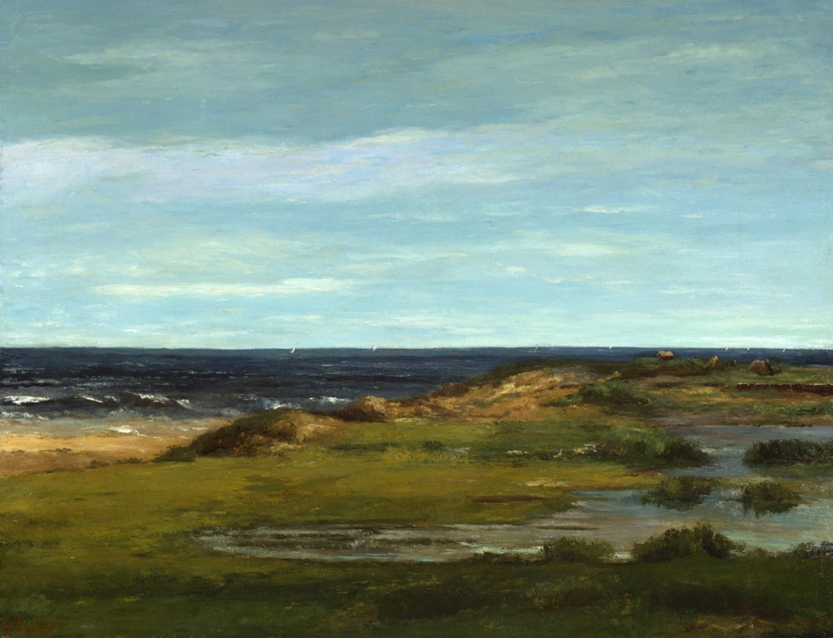 Foto 1 - Vista do Mar Litoral Pintura de Gustave Courbet em TELA 