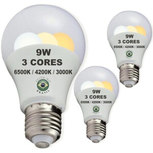Foto1 - Lâmpada Led Bulbo 9w 3 Cores 6500k 4200k 3000k Kit 3un